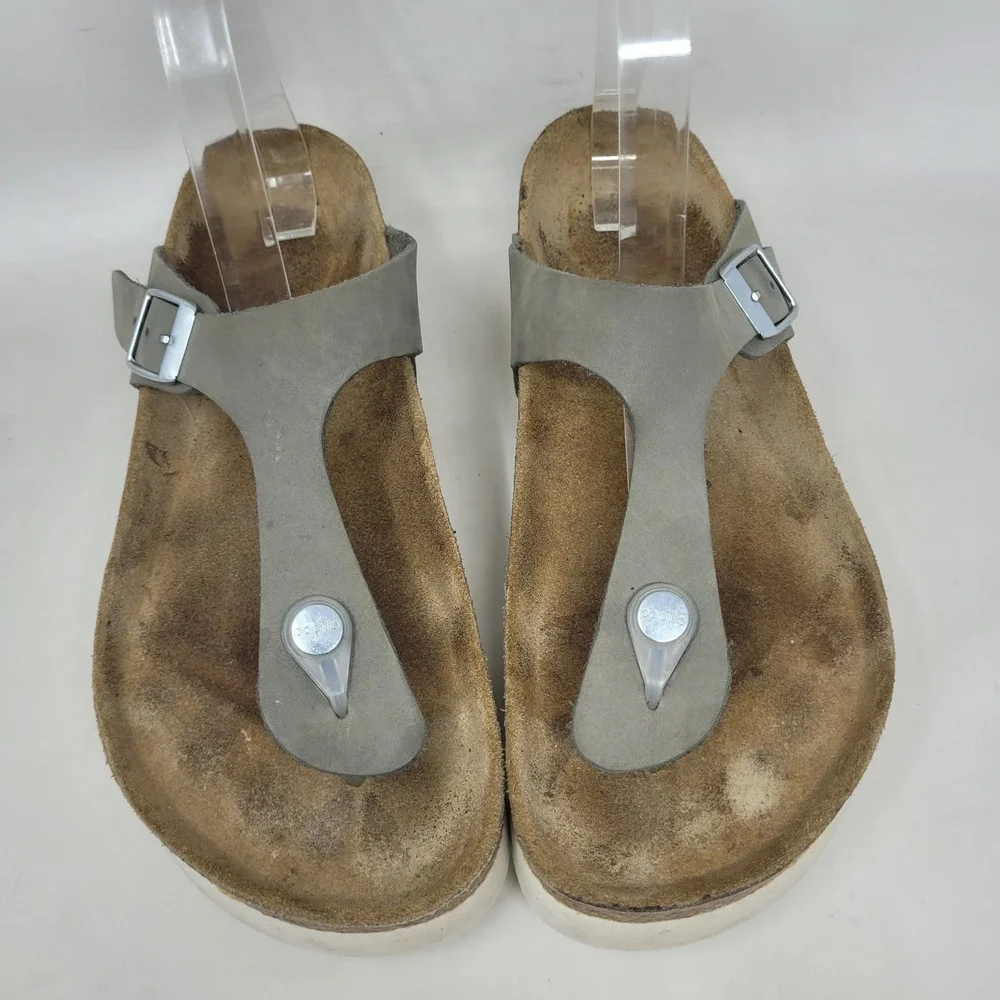 Papillio Birkenstock Gizeh Sandals EU39 US8 Grey Nubuck Platform Thong Comfort